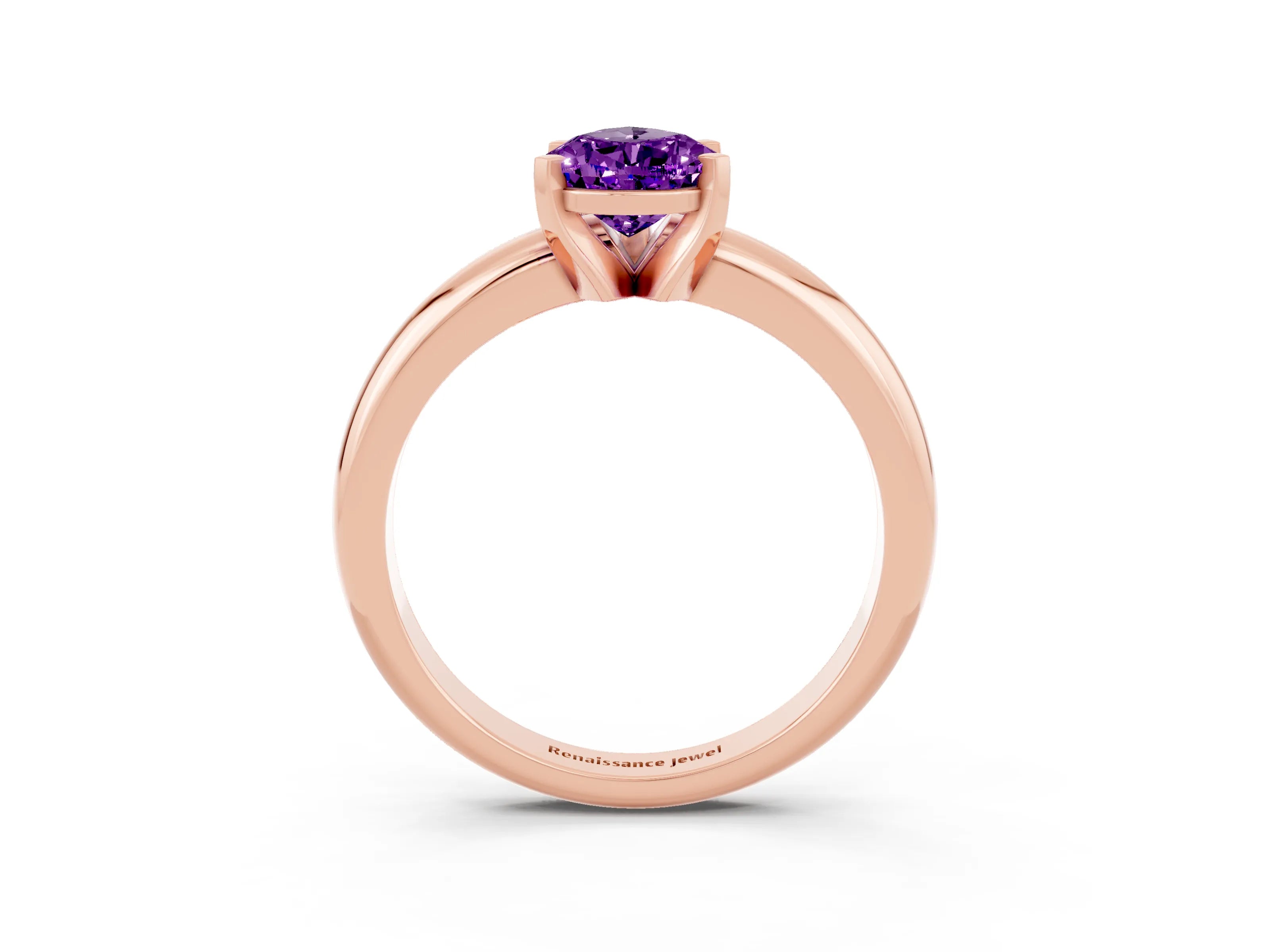 Rose gold Pear Cut Amethyst Solitaire Engagement Ring with Round Band and Four-Prong Setting_3