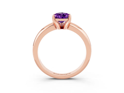 Rose gold Pear Cut Amethyst Solitaire Engagement Ring with Round Band and Four-Prong Setting_3