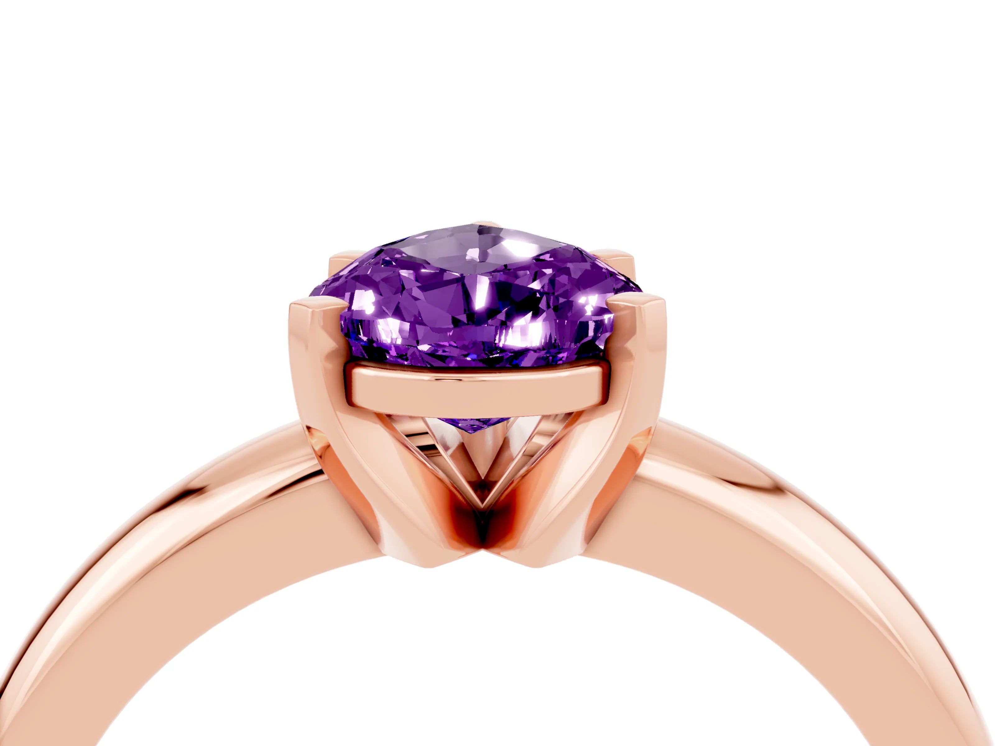 Rose gold Pear Cut Amethyst Solitaire Engagement Ring with Round Band and Four-Prong Setting_4