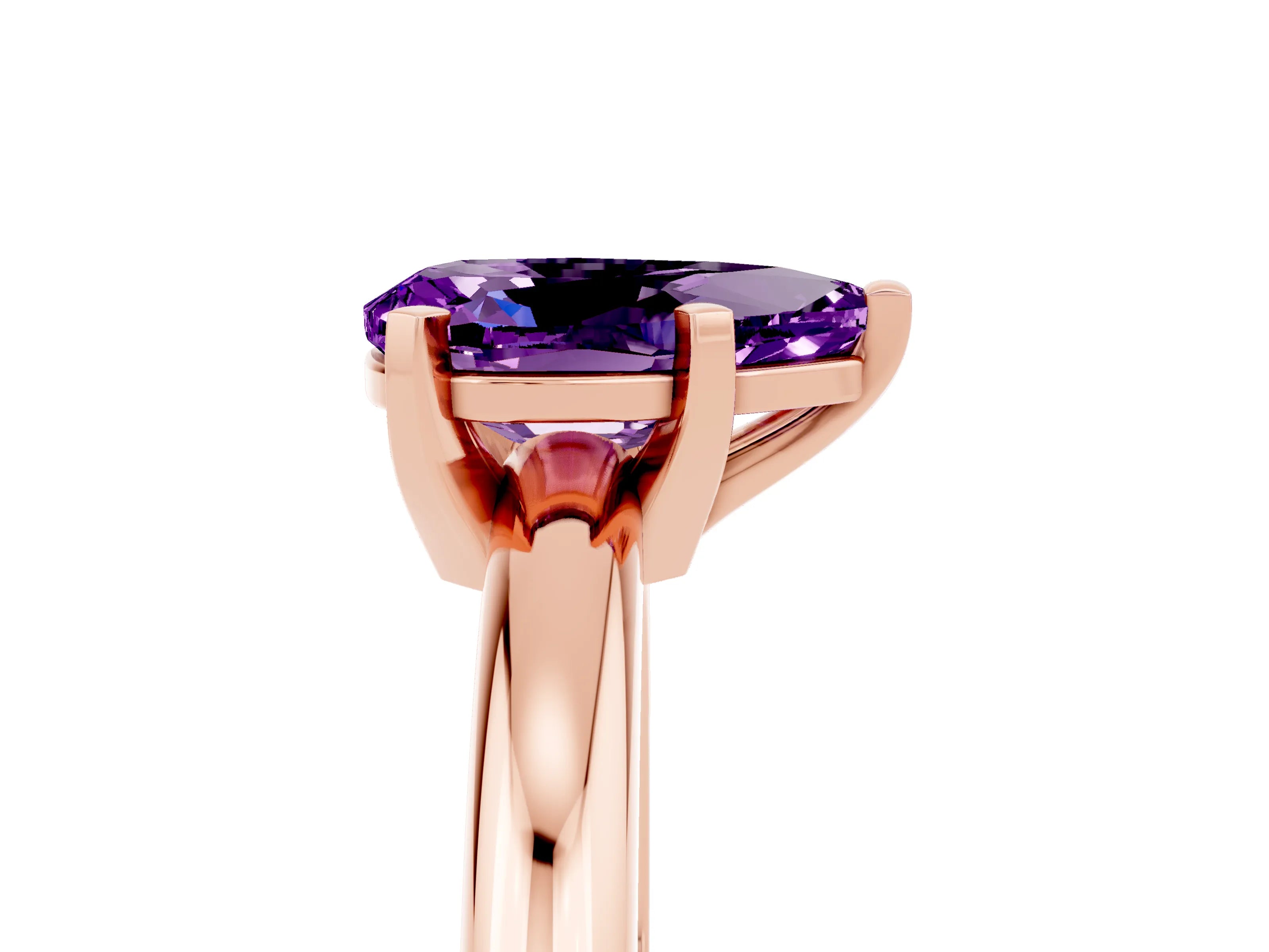 Rose gold Pear Cut Amethyst Solitaire Engagement Ring with Round Band and Four-Prong Setting_5