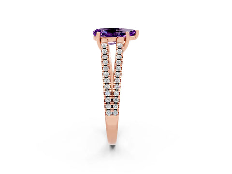 Rose gold Pear Cut Amethyst Solitaire Engagement Ring with Split Shank Pavé Band_2