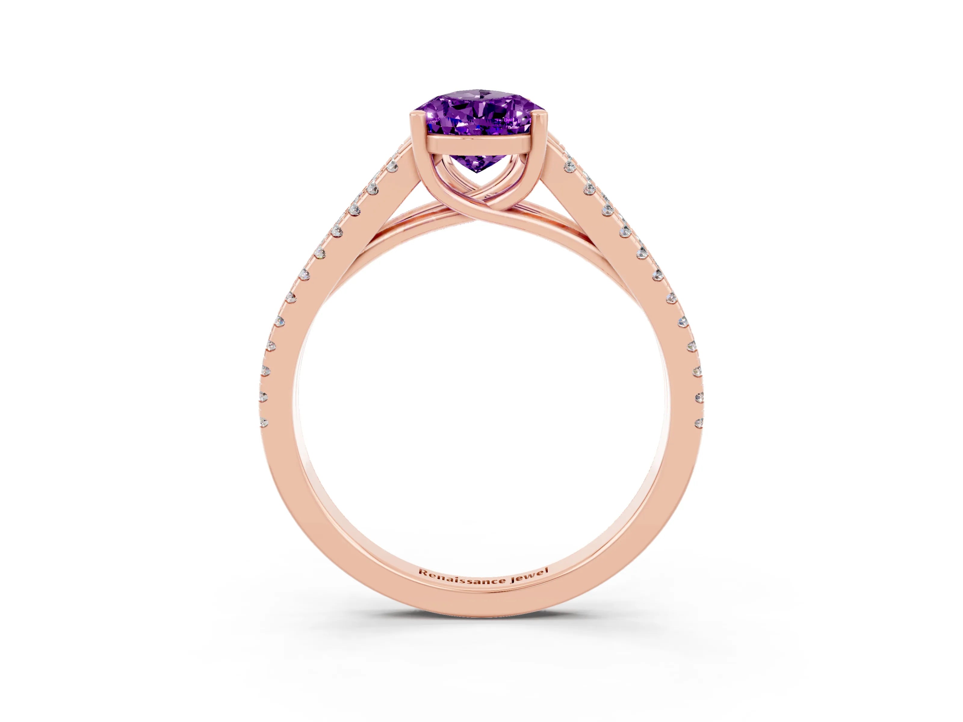 Rose gold Pear Cut Amethyst Solitaire Engagement Ring with Split Shank Pavé Band_3
