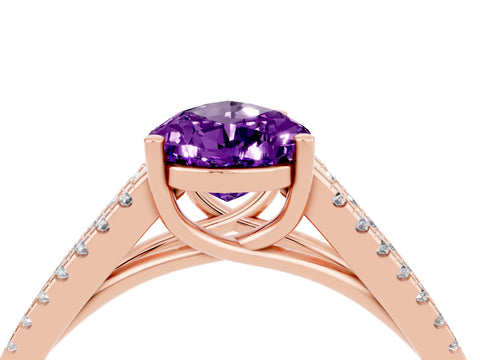 Rose gold Pear Cut Amethyst Solitaire Engagement Ring with Split Shank Pavé Band_4