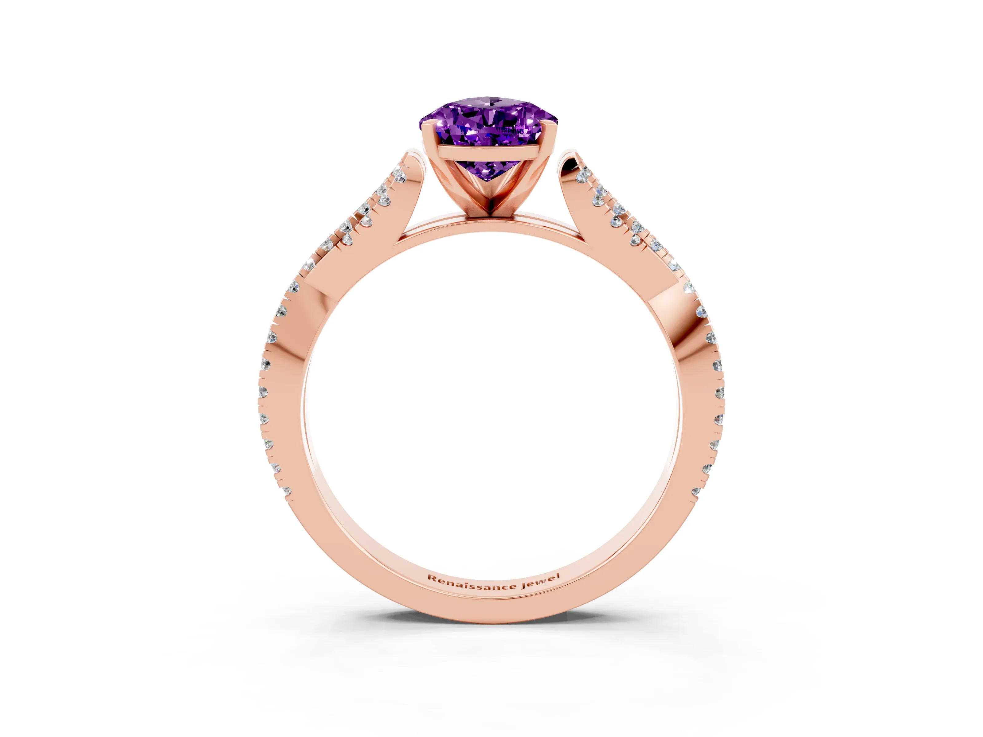 Rose gold Pear Cut Amethyst Solitaire Engagement Ring with Twisted Pavé Band and Four-Prong Setting_3