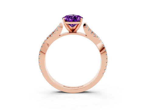 Rose gold Pear Cut Amethyst Solitaire Engagement Ring with Twisted Pavé Band and Four-Prong Setting_3