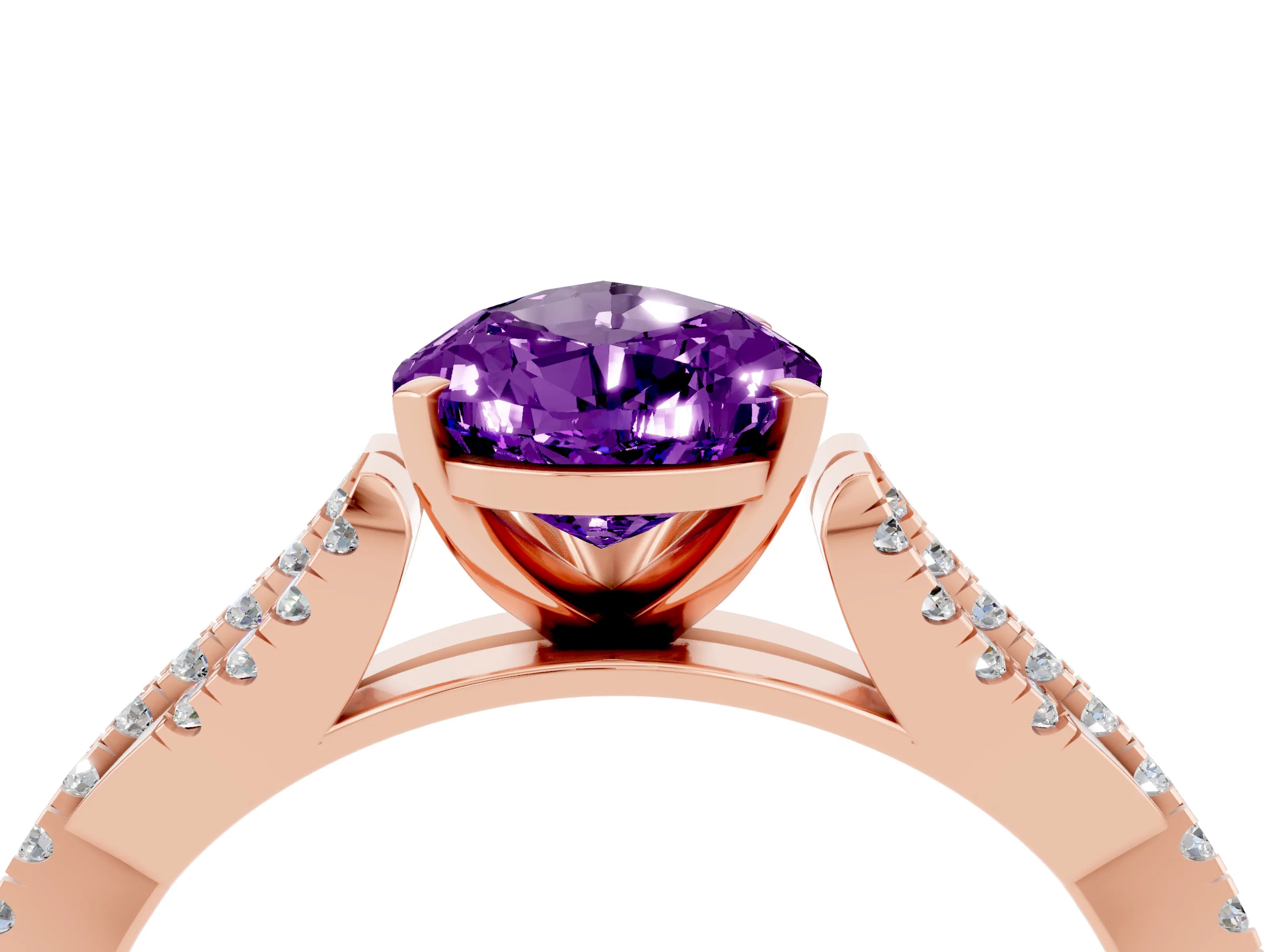 Rose gold Pear Cut Amethyst Solitaire Engagement Ring with Twisted Pavé Band and Four-Prong Setting_4