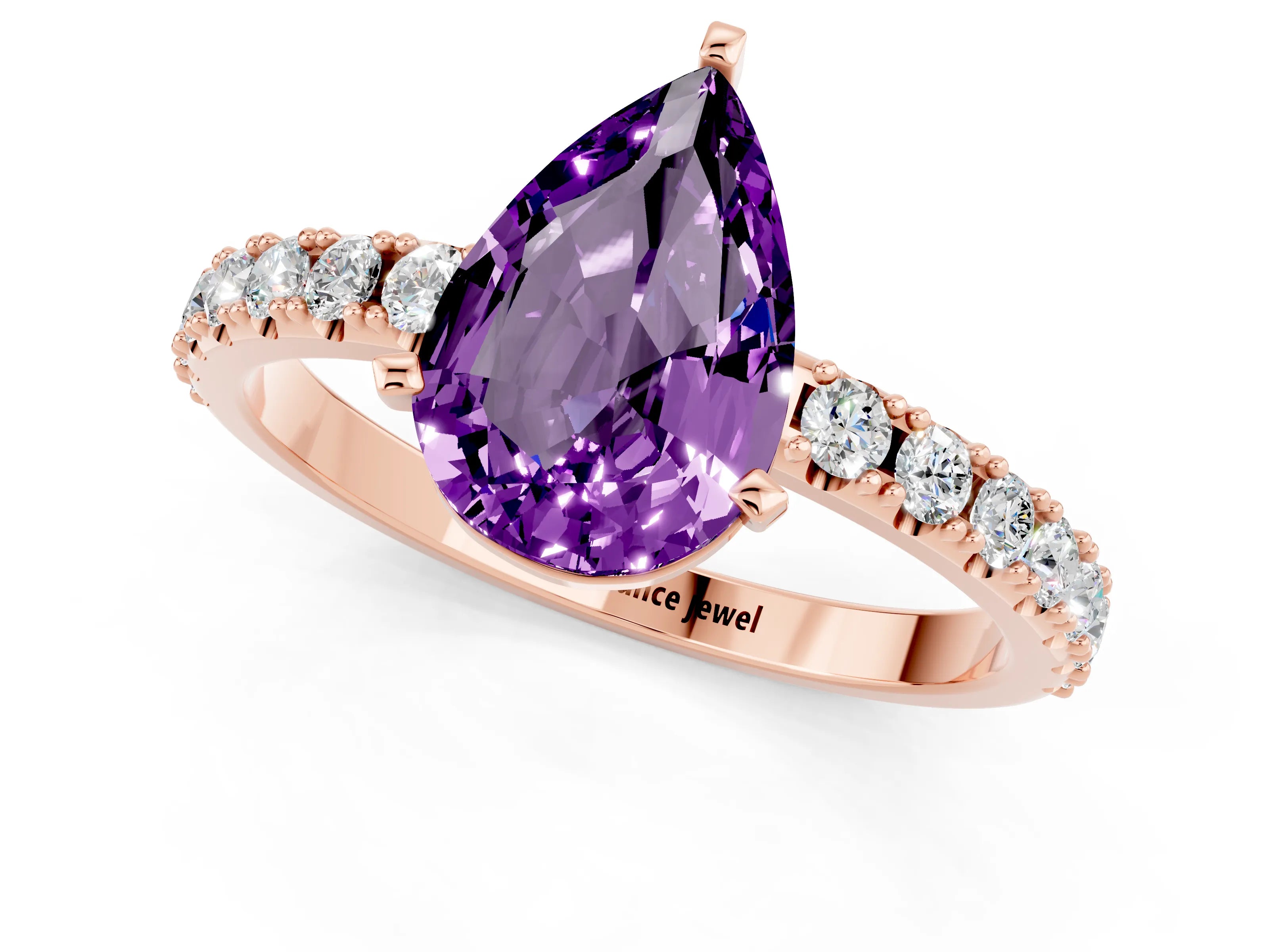 Rose gold Pear Cut Amethyst Solitaire Pavé Band with Four-Prong Setting_1