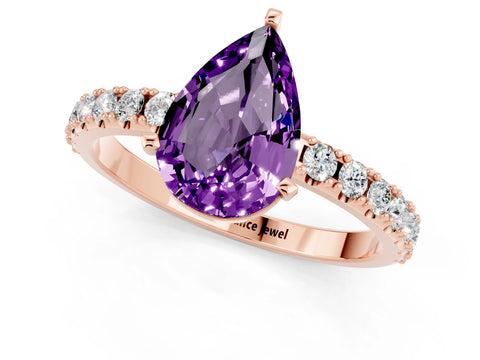Rose gold Pear Cut Amethyst Solitaire Pavé Band with Four-Prong Setting_1