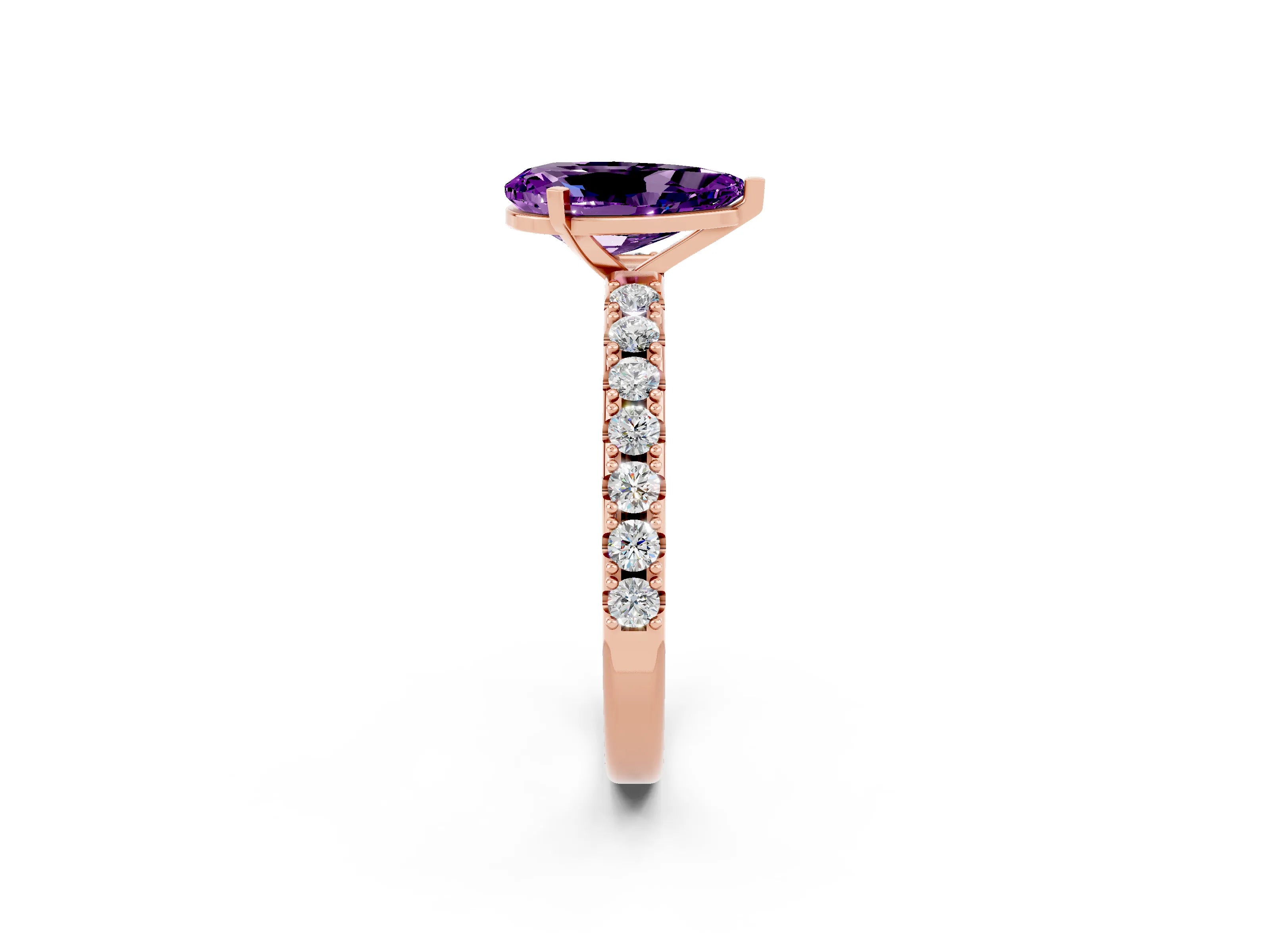 Rose gold Pear Cut Amethyst Solitaire Pavé Band with Four-Prong Setting_2