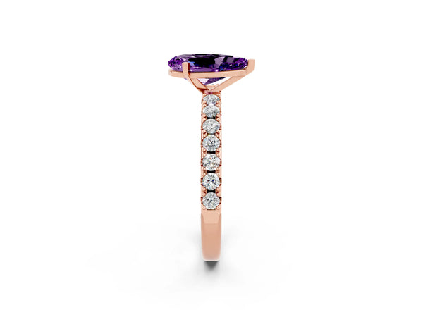 Rose gold Pear Cut Amethyst Solitaire Pavé Band with Four-Prong Setting