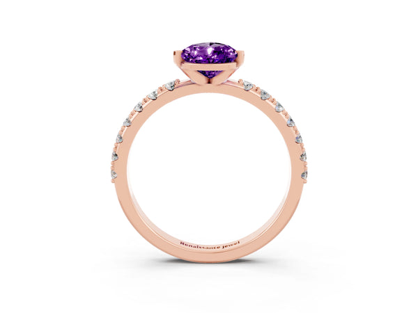 Rose gold Pear Cut Amethyst Solitaire Pavé Band with Four-Prong Setting