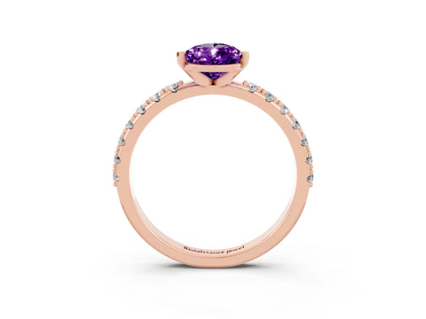 Rose gold Pear Cut Amethyst Solitaire Pavé Band with Four-Prong Setting_3