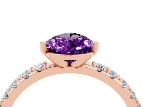 Rose gold Pear Cut Amethyst Solitaire Pavé Band with Four-Prong Setting_4