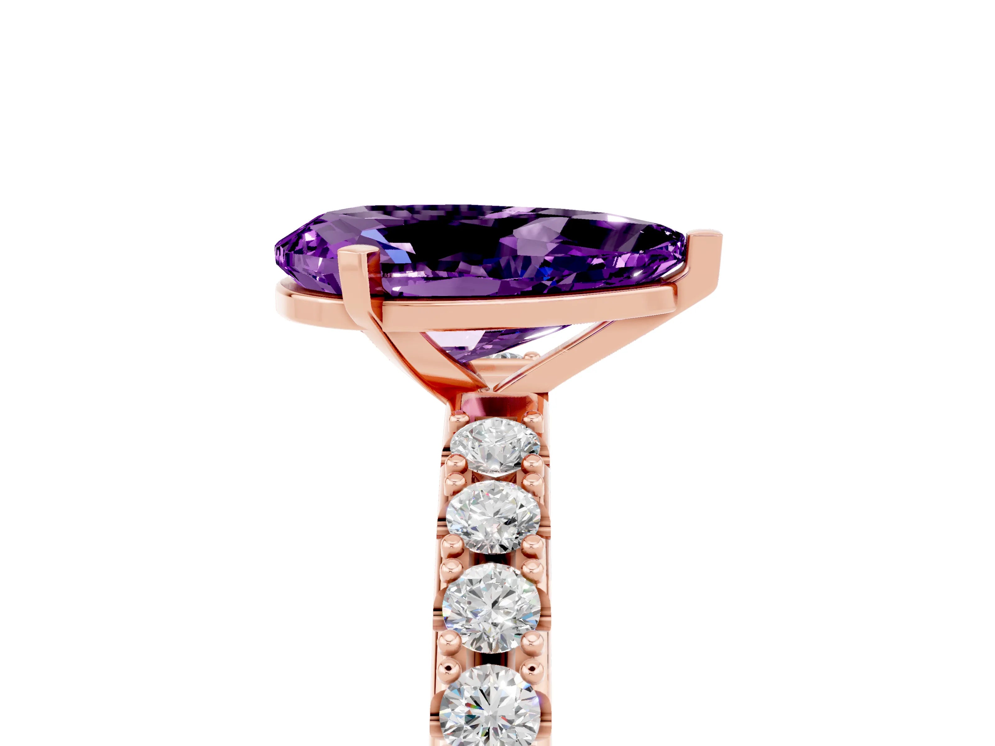 Rose gold Pear Cut Amethyst Solitaire Pavé Band with Four-Prong Setting_5