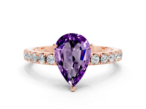 Rose gold Pear Cut Amethyst Solitaire Pavé Band with Four-Prong Setting