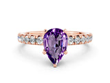 Rose gold Pear Cut Amethyst Solitaire Pavé Engagement Ring with Round Band and Prong Setting_14