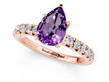 Rose gold Pear Cut Amethyst Solitaire Pavé Engagement Ring with Round Band and Prong Setting_15
