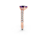 Rose gold Pear Cut Amethyst Solitaire Pavé Engagement Ring with Round Band and Prong Setting_16