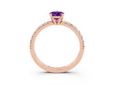 Rose gold Pear Cut Amethyst Solitaire Pavé Engagement Ring with Round Band and Prong Setting_17