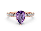 Rose gold Pear Cut Amethyst Solitaire Pavé Engagement Ring with Round Band and Prong Setting_74