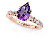 Rose gold Pear Cut Amethyst Solitaire Pavé Engagement Ring with Round Band and Prong Setting_75