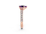Rose gold Pear Cut Amethyst Solitaire Pavé Engagement Ring with Round Band and Prong Setting_76