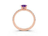 Rose gold Pear Cut Amethyst Solitaire Pavé Engagement Ring with Round Band and Prong Setting_77
