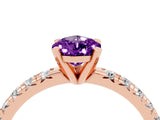 Rose gold Pear Cut Amethyst Solitaire Pavé Engagement Ring with Round Band and Prong Setting_78