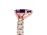 Rose gold Pear Cut Amethyst Solitaire Pavé Engagement Ring with Round Band and Prong Setting_79