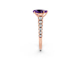 Rose gold Pear Cut Amethyst Solitaire Ring with Cathedral Setting and Pavé Band_2