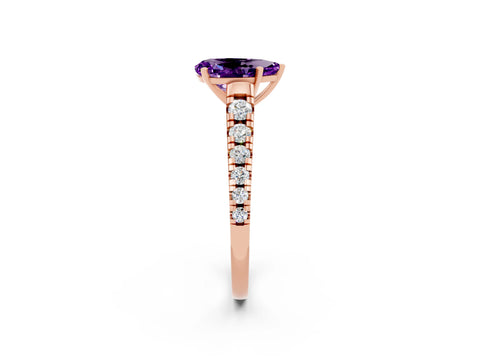 Rose gold Pear Cut Amethyst Solitaire Ring with Cathedral Setting and Pavé Band_2