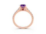 Rose gold Pear Cut Amethyst Solitaire Ring with Cathedral Setting and Pavé Band_3