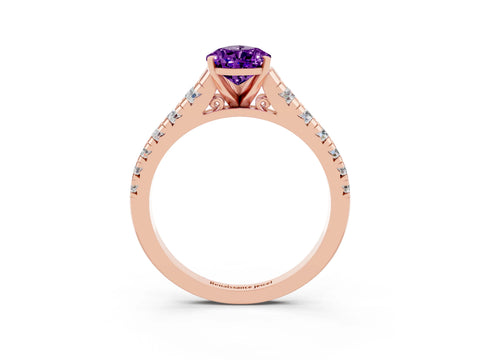 Rose gold Pear Cut Amethyst Solitaire Ring with Cathedral Setting and Pavé Band_3