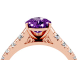 Rose gold Pear Cut Amethyst Solitaire Ring with Cathedral Setting and Pavé Band_4