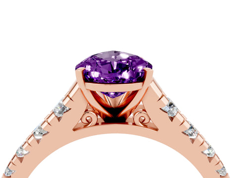 Rose gold Pear Cut Amethyst Solitaire Ring with Cathedral Setting and Pavé Band_4