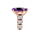 Rose gold Pear Cut Amethyst Solitaire Ring with Cathedral Setting and Pavé Band_5