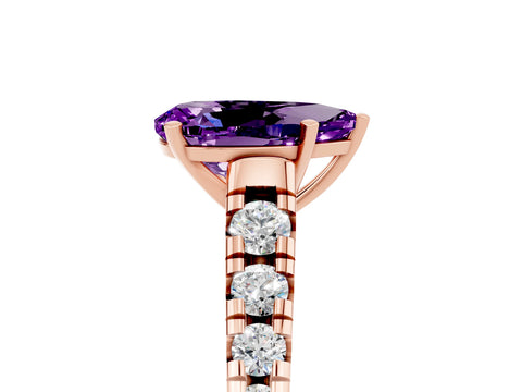 Rose gold Pear Cut Amethyst Solitaire Ring with Cathedral Setting and Pavé Band_5