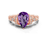 Rose gold Pear Cut Amethyst Solitaire Ring with Filigree Band and Four-Prong Setting_24