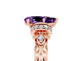 Rose gold Pear Cut Amethyst Solitaire Ring with Filigree Band and Four-Prong Setting_29
