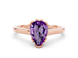 Rose gold Pear Cut Amethyst Solitaire Ring with Flower Prong Setting and Classic Band_12
