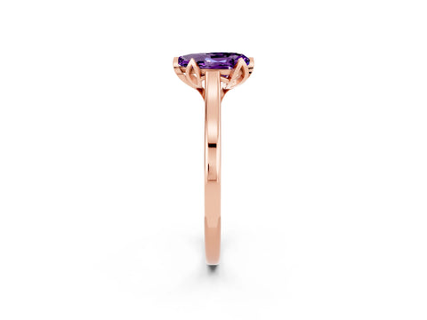 Rose gold Pear Cut Amethyst Solitaire Ring with Flower Prong Setting and Classic Band_14