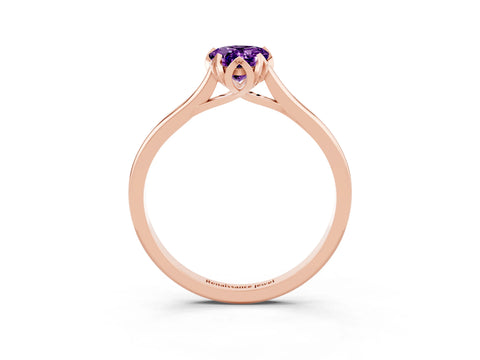 Rose gold Pear Cut Amethyst Solitaire Ring with Flower Prong Setting and Classic Band_15