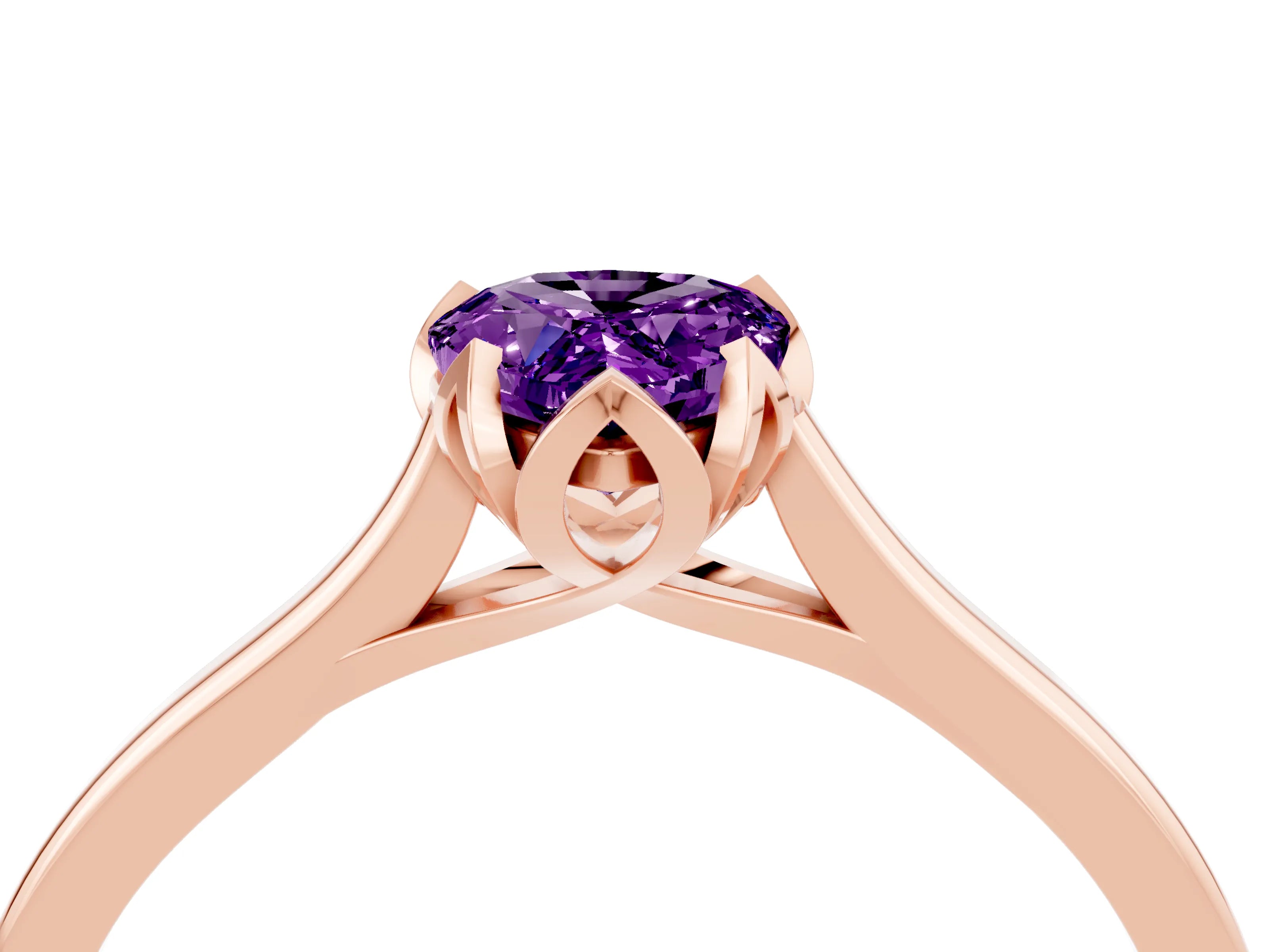 Rose gold Pear Cut Amethyst Solitaire Ring with Flower Prong Setting and Classic Band_16