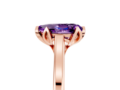 Rose gold Pear Cut Amethyst Solitaire Ring with Flower Prong Setting and Classic Band_17