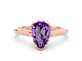 Rose gold Pear Cut Amethyst Solitaire Ring with Flower Prong Setting and Classic Band_36