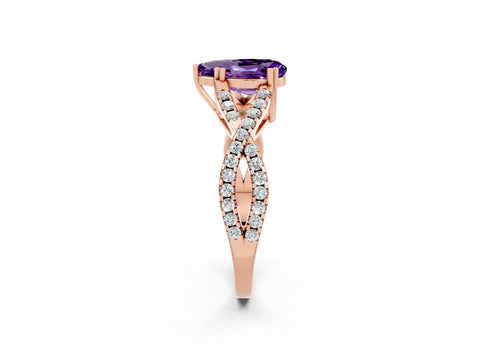 Rose gold Pear Cut Amethyst Solitaire Ring with Four-Prong Setting and Twisted Pavé Band_2