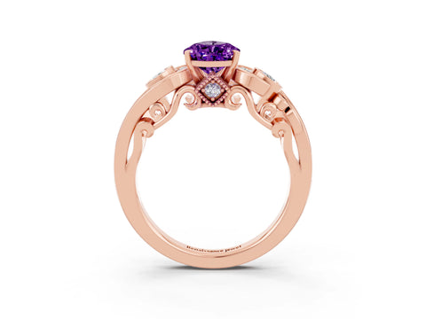Rose gold Pear Cut Amethyst Solitaire Ring with Milgrain Pavé Band and Four-Prong Setting_27