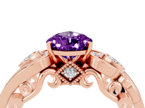 Rose gold Pear Cut Amethyst Solitaire Ring with Milgrain Pavé Band and Four-Prong Setting_28