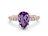 Rose gold Pear Cut Amethyst Solitaire Ring with Pavé Accents and Four-Prong Setting