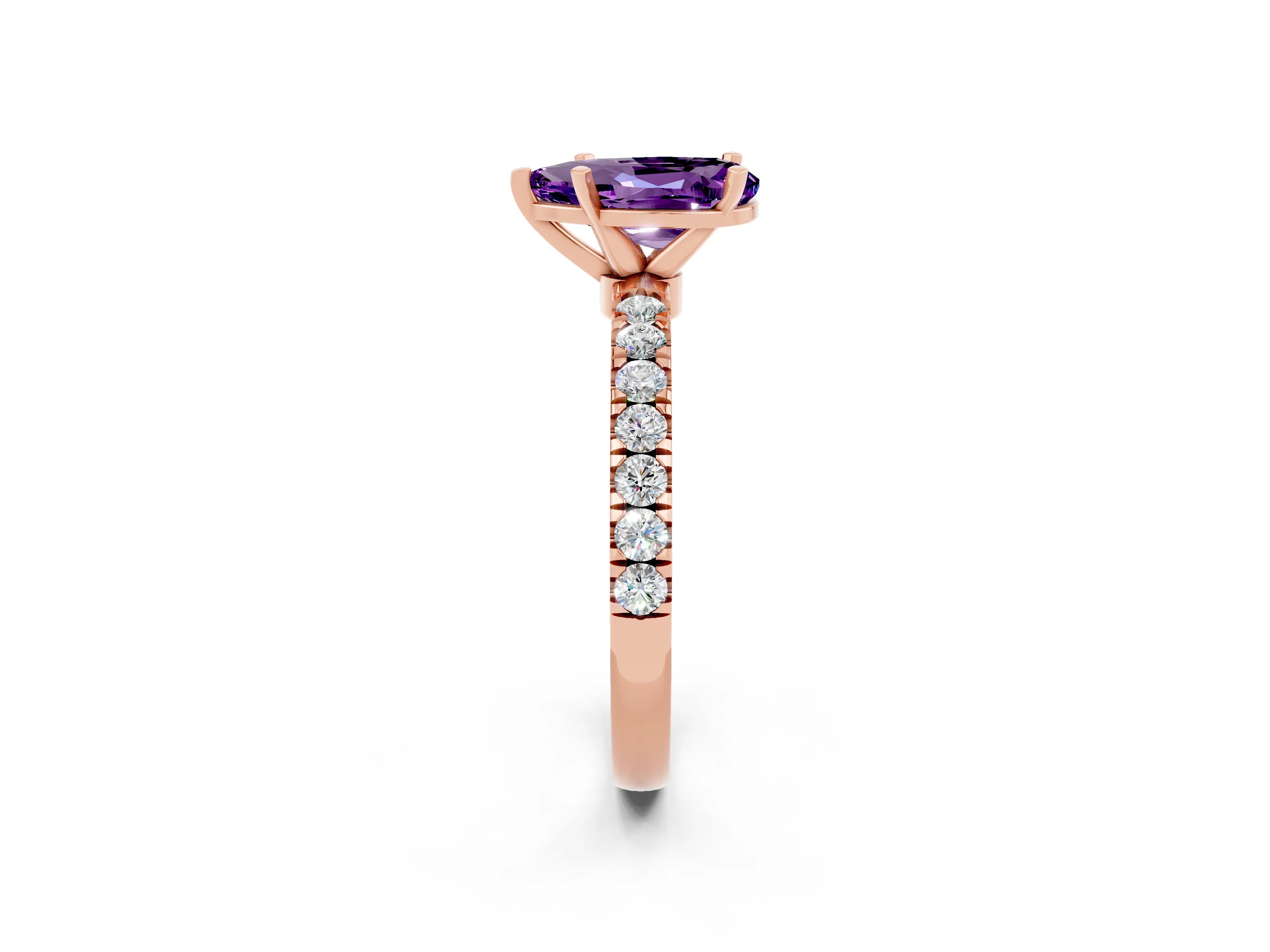 Rose gold Pear Cut Amethyst Solitaire Ring with Pavé Accents and Four-Prong Setting_2